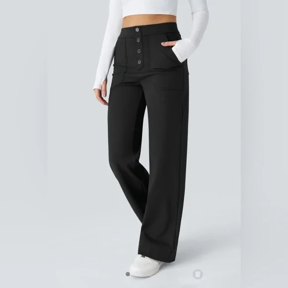 NWT Halara High Waisted Button Multiple Pockets Straight Leg Casual Pants-Size M - Picture 1 of 9